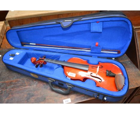 A Stentor Student I violin, two piece back, cased with bow