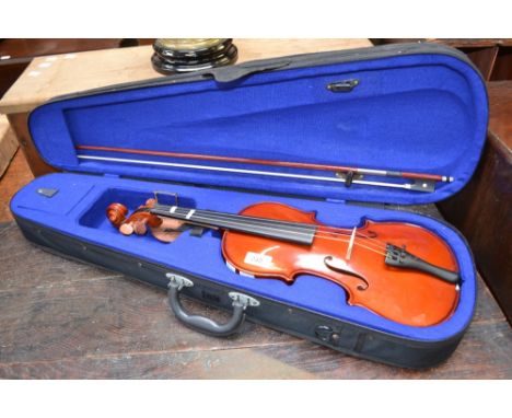 A Stentor Student I violin, two piece back, cased with bow