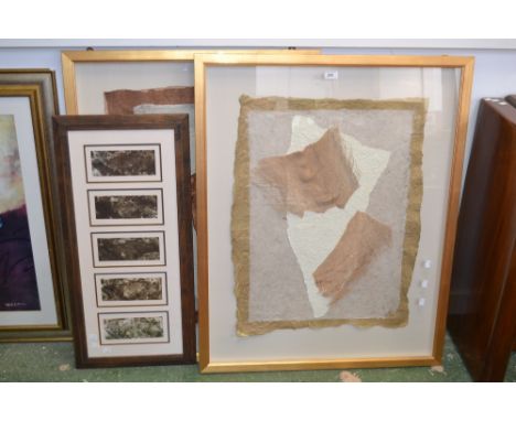 Prints and Pictures - an associated large pair of abstract torn paper and foliage pictures, framed and glazed, 101cm x 81cm a