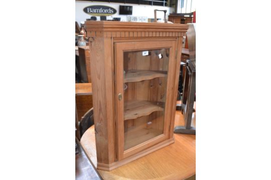 A Pine Wall Mounted Corner Cupboard Stepped Cornice Dentil