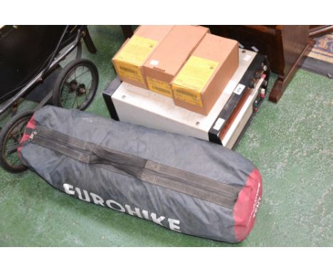 A Bell & Howell Oscillograph S-137 and three rolls of Kodak Linagraph Direct print paper; A Eurohike 300 tent
