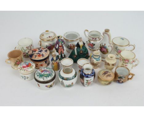 Early 19th century Chamberlains Worcester miniature jug with painted floral sprigs and collection miniature china including R