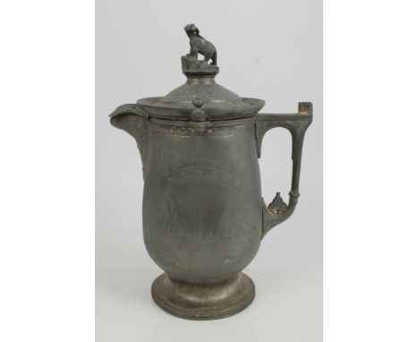 Victorian plated Arctic themed Britannia metal ice water jug by Reed & Barton of ovoid form with angular handle and splayed f