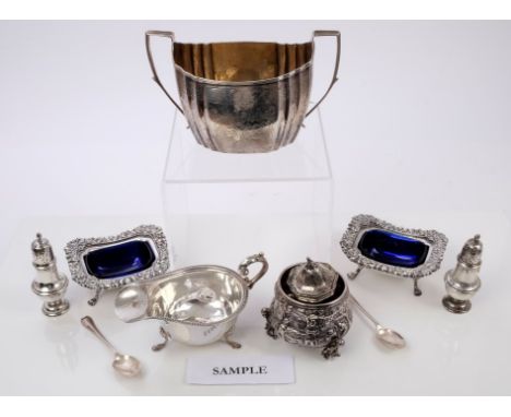 Selection of miscellaneous Georgian and later silver and silver plate, including a matching pair of pepperettes and one other