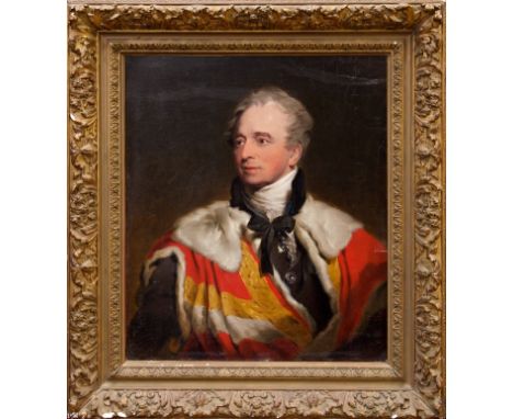 19th century English School oil on canvas - portrait of a distinguished nobleman believed to be Earl Grey, wearing ermine and
