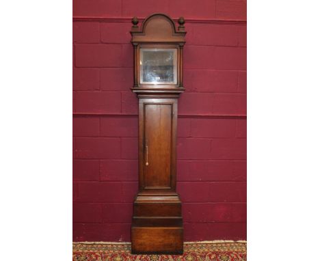 19th century longcase clock with eight day movement, eleven inch brass dial and silvered chapter ring, signed - J. W. Lucches