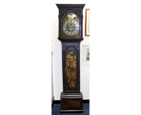 Late 18th century longcase clock with eight day movement, twelve inch brass break arch dial with face mask spandrels, matted 