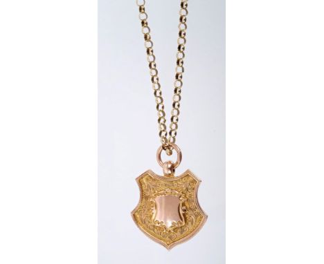 Edwardian rose gold (9ct) shield-shape fob (Birmingham 1910) and a gold (9ct) belcher link chain CONDITION REPORT Total gross