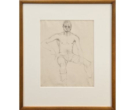 *Keith Vaughan (1912 - 1977), pencil sketch - seated figure, in glazed frame, 31.5cm x 23.5cm.  Provenance:  Agnews label ver