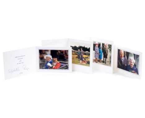 HM Queen Elizabeth II and The Duke of Edinburgh - four Royal Christmas cards - 1999, 2000, 2001 and 2003, with twin gilt Roya