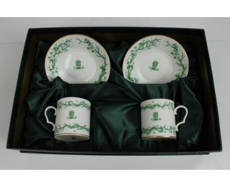 HRH The Prince of Wales - Thomas Goode Royal Presentation coffee set with green Prince of Wales feather crest and floral bord