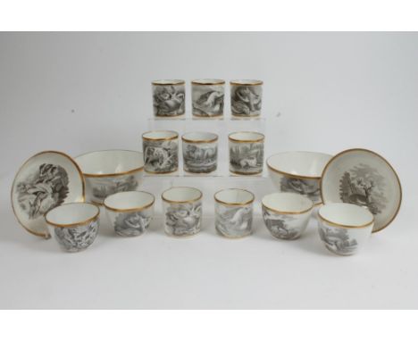 Collection of early 19th century Spode teaware / coffeeware, printed with animal and bird subjects (16 pieces) CONDITION REPO