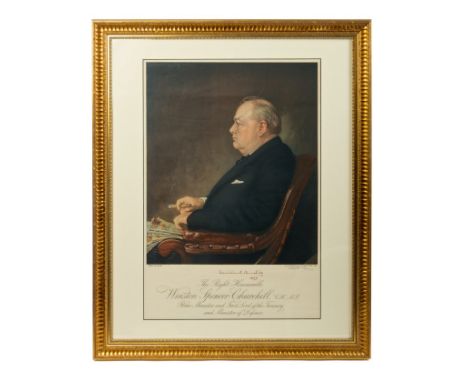 The Right Honourable Sir Winston Churchill C.H., M.P. - fine wartime signed offset lithograph portrait of the statesman after