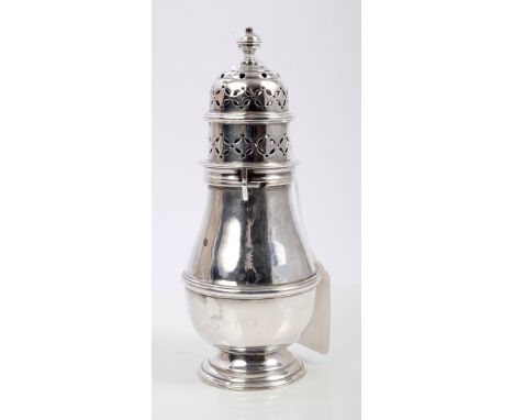 Late Victorian Britannia Standard silver sugar caster of baluster form, decorative pierced cover with bayonet fitting and vas