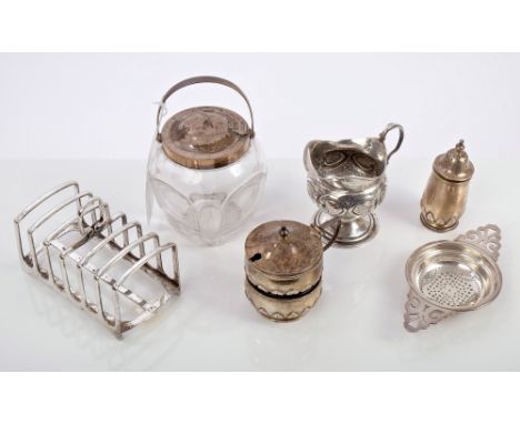 Selection of miscellaneous Victorian and later silver, including cream jug (Birmingham 1888), Edwardian cut glass and silver 