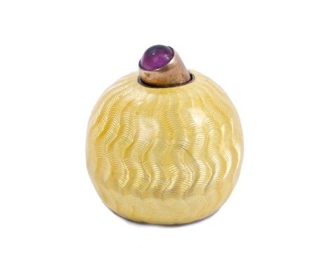 Early 20th century German guilloche enamel and silver bell push in the manner of Fabergé, of hemispherical form, amethyst and