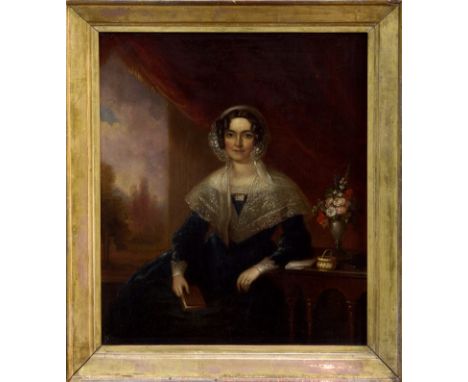 Early 19th century English School oil on copper - portrait of a lady seated, wearing lace cap and shawl, clutching a book.  B