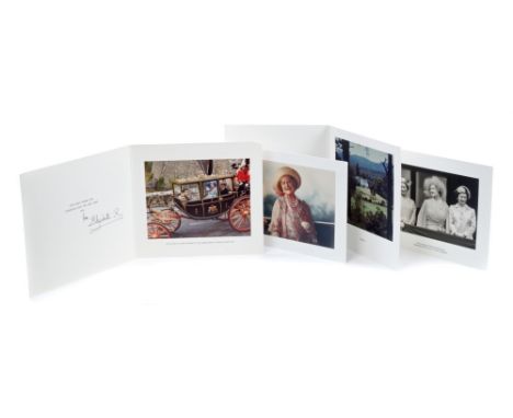 HM Queen Elizabeth The Queen Mother - four signed Royal Christmas cards - 1979, 1980, 1981 and 1982, with gilt embossed crown