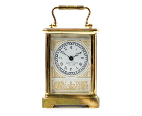 Halcyon Days limited edition Royal Collection carriage clock with gilt brass case, enamel dial signed Buckingham Palace and w