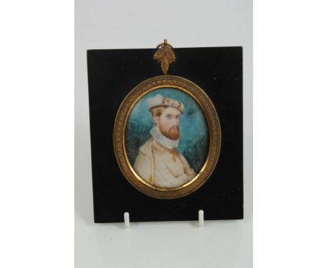 Victorian English School oval portrait miniature on ivory - James, Earl of Moray, in gilt metal mounted ebonised frame, beari