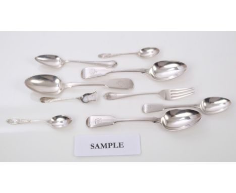 Selection of Georgian and later silver and white metal flatware, mostly spoons (various dates and makers).  Approximately 35o