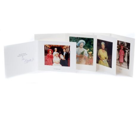 HM Queen Elizabeth The Queen Mother - four signed Royal Christmas cards - 1987, 1988, 1989 and 1990, with gilt embossed crown