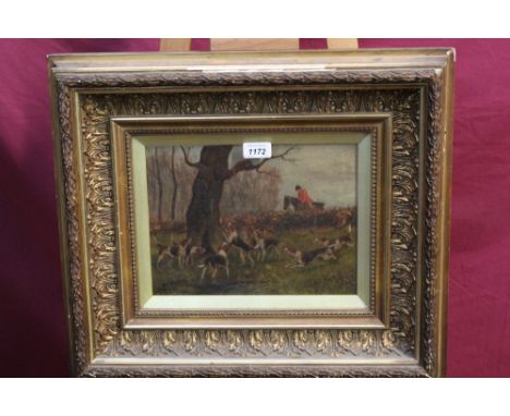 F. Crooke, pair Victorian English School oils on canvas - hunting scenes, signed, in glazed gilt frames, 21cm x 29cm