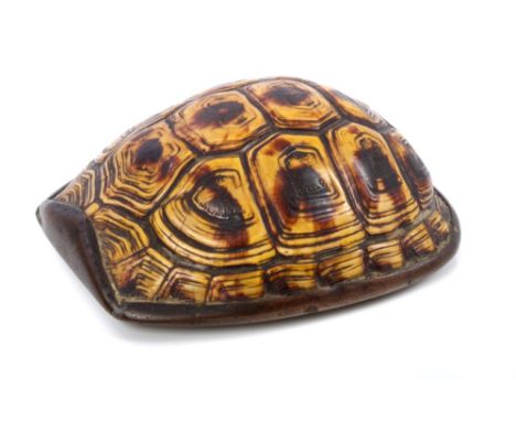 Unusual 19th century tortoiseshell mounted snuff box, raised on gilded white metal mount, engraved with presentation inscript
