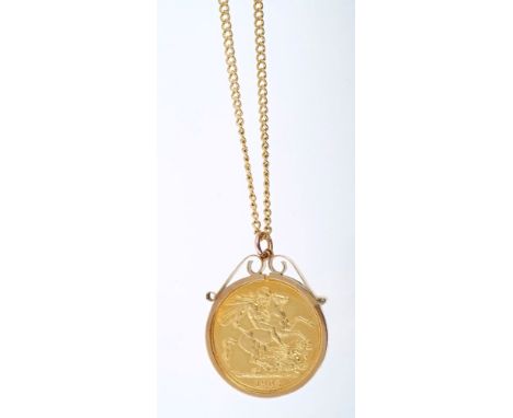 Edward VII gold £2 coin, 1902, in pendant mount on chain CONDITION REPORT Total gross weight approximately 36 grams