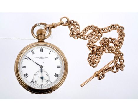 Gentlemen's gold plated open face pocket watch with Swiss made 'Premier' button-wind movement, retailed by Thomas Russell & S