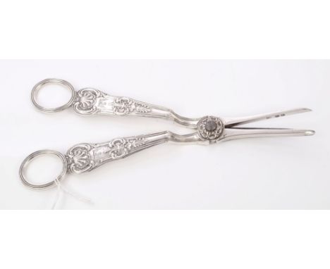 Pair George IV silver grape scissors with kings pattern handles and engraved crests (London 1827), maker - M. R. / C. R.  All