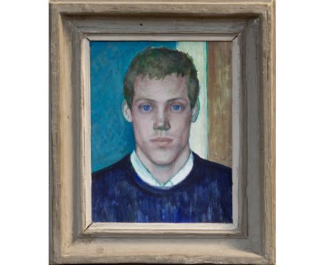 Ann Payne,  contemporary oil on board - portrait of the artist's son, 28cm x 23cm.  Provenance:  Mall Galleries; Royal Societ
