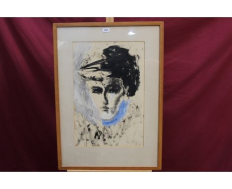 English School - mid-20th century oil on paper - portrait of a young woman, 59cm x 39cm