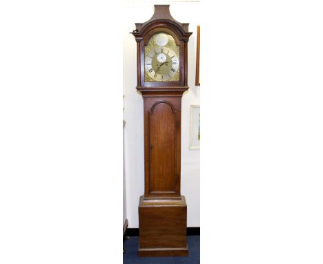 Mid-18th century longcase clock with eight day movement, twelve inch brass break arch dial with pierced foliate spandrels, ma