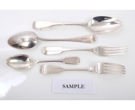 Mixed selection of Georgian and later silver flatware (various dates and makers), together with pair provincial silver tables