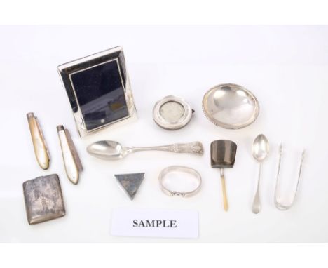 Selection of miscellaneous Georgian and later silver and white metal, including Scottish silver caddy spoon and one other, si
