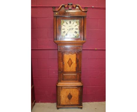 Early 19th century eight day longcase clock by Chas. Allmark of Chester, with fourteen inch square painted dial with landscap