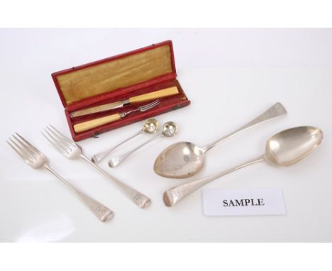 Large selection of Georgian and later silver flatware with engraved crests or initials (various dates and makers).  All at ap
