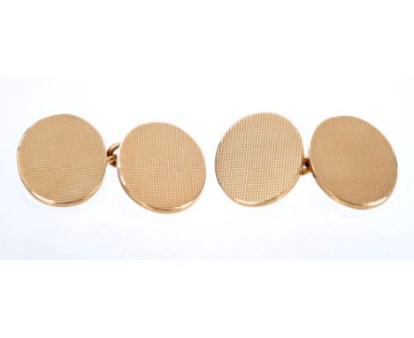 Pair gold (9ct) cufflinks with oval engine-turned panels (Chester 1959) CONDITION REPORT Very good condition.  Total gross we
