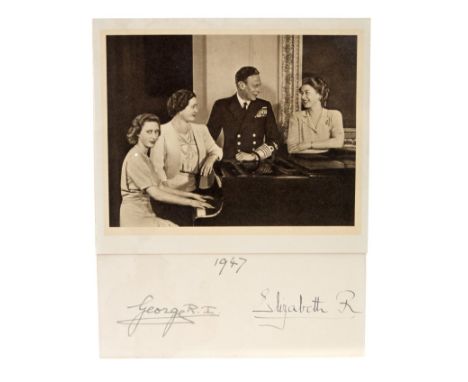 HM King George VI and Queen Elizabeth - signed 1947 Christmas card (cut for mounting), with black and white photograph of the