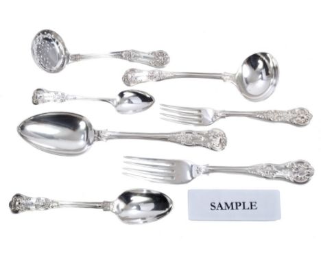 Composite canteen of George IV, William IV, Victorian and later kings pattern with anthemion heel flatware, comprising twenty