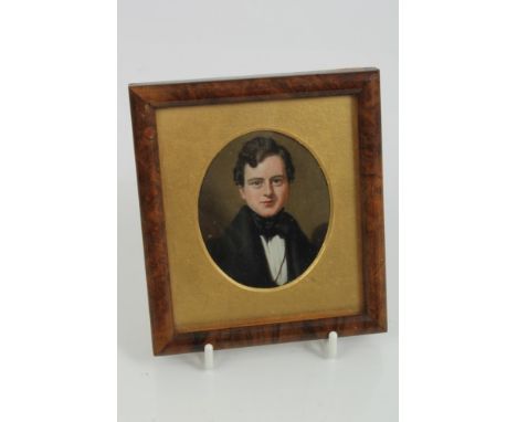 Victorian English School oval portrait miniature of a young man, in glazed frame, 7cm x 5.5cm CONDITION REPORT Painted on ivo