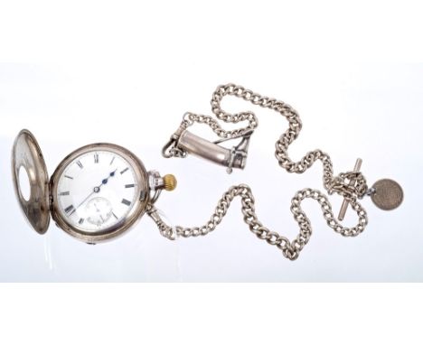Victorian gentlemen's silver half hunter pocket watch with button-wind three-quarter plate movement in silver case (Chester 1