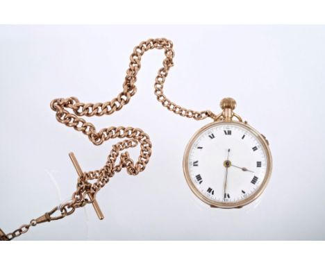 Gentlemen's gold (9ct) open face pocket watch with Swiss button-wind movement with enamel dial and centre seconds in gold (9c