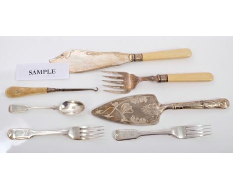 Selection of Georgian and Victorian silver fiddle pattern flatware and other items (various dates and makers), together with 