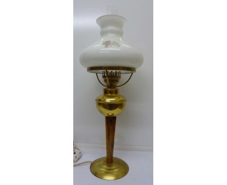 A brass table lamp