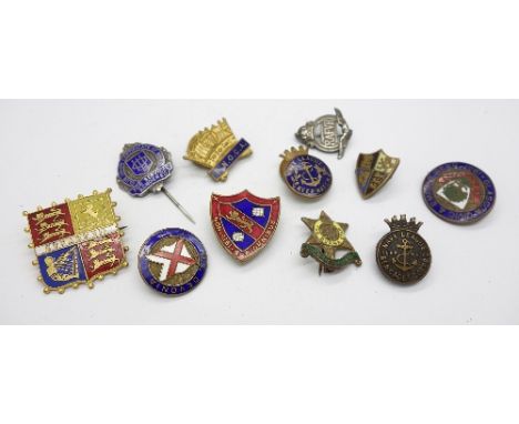 Eleven silver, enamel and other badges including Armed Forces