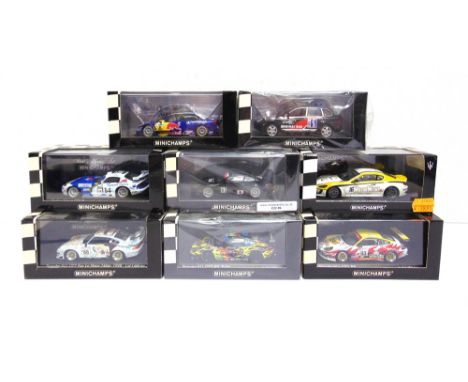 EIGHT 1/43 SCALE MINICHAMPS DIECAST MODEL RACING CARS  comprising a No.430 986768, Porsche911 GT2 Evo, Elf Haberthur Racing, 