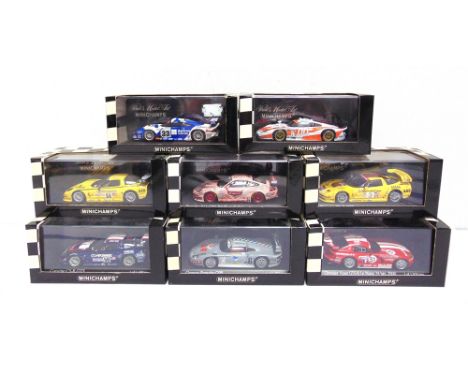 EIGHT 1/43 SCALE MINICHAMPS DIECAST MODEL RACING CARS  comprising a No.430 976633, Porsche 911 GT1, Team Schubel, Lamy / Hahn