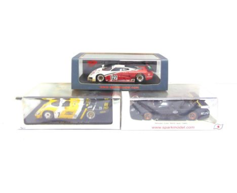 THREE 1/43 SCALE SPARK (MINIMAX) RESIN MODEL RACING CARS  comprising a No.S0991, Porsche 956, no.7 Winner Le Mans 1985; No.SJ